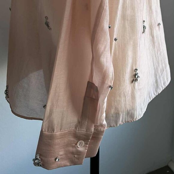Zara Blush Pink Lyocell Semi-Sheer Crystal-Embellished Button Blouse – US XS - Picture 7 of 12